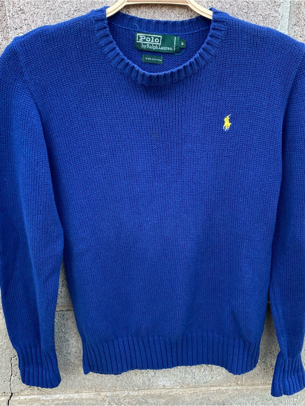 Vintage 90s Ralph Lauren Boys Knit Sweater Pullover Size 16 Blue Cotton